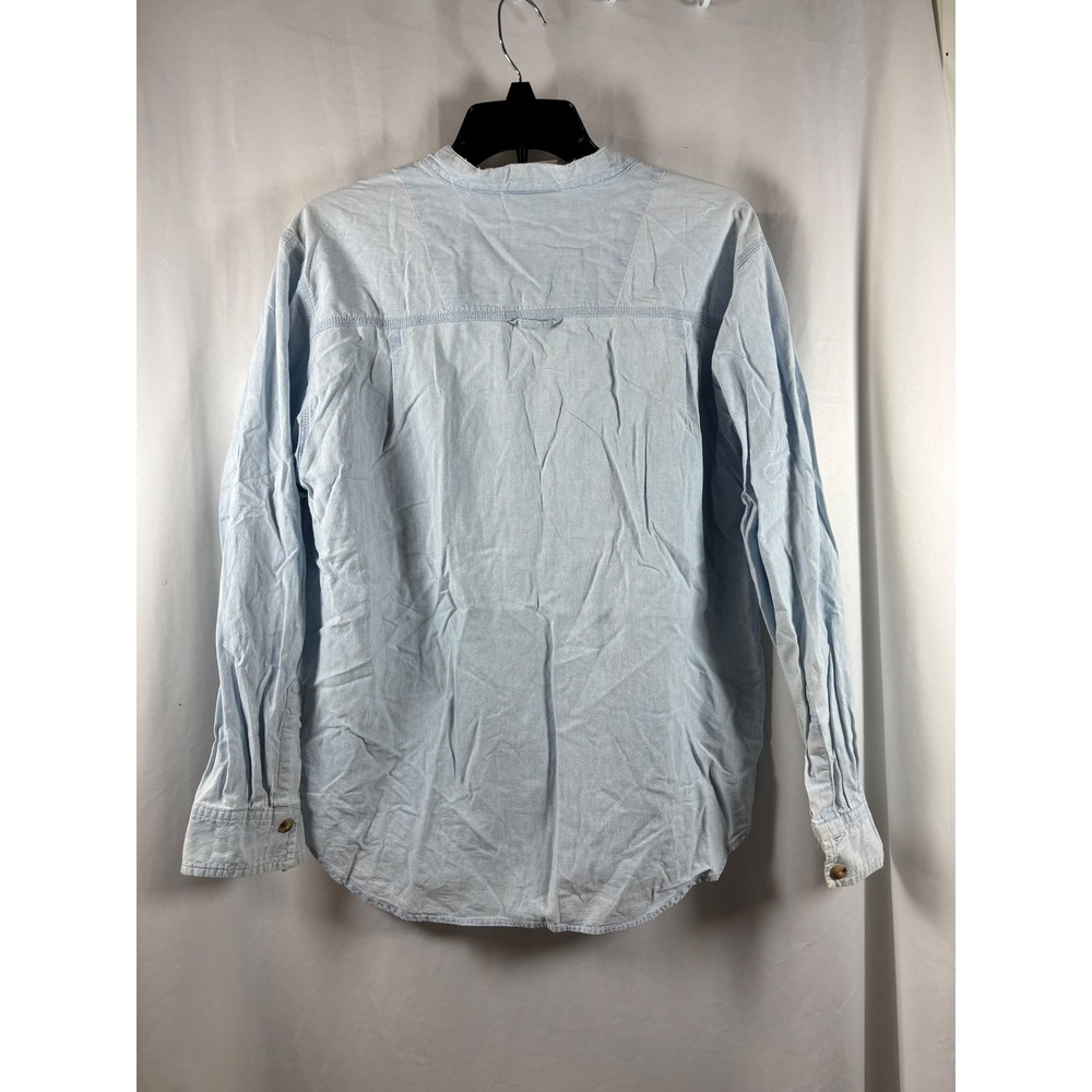 Bill Blass Jeans Womens Light Wash Denim Button Down Distressed Shirt Size M